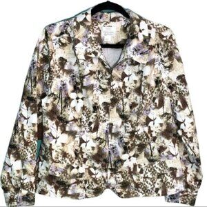 Christopher & Banks Stretch Floral Print Jacket Womens size Large Cream Green